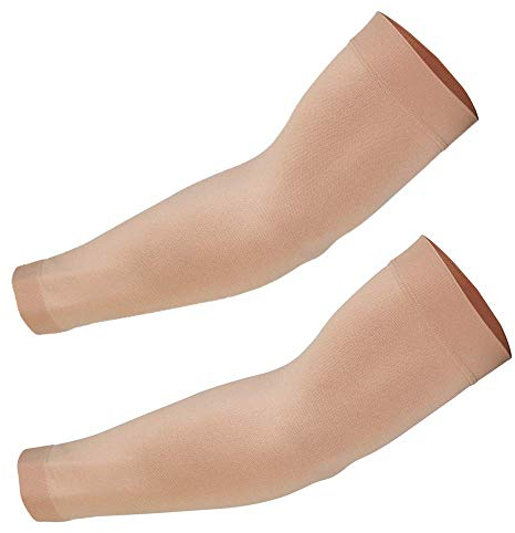 Weimob Unisex Armlinge Vollarm Unterschenkel Tattoo Cover UV-Schutz Ärmlinge Armstulpen Kompressions Tätowierung Abdeckung Armstulpe Armschutz Sportstulpe Größe L Farbe: Hautfarbe 2 Stück