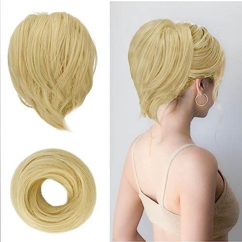 BARSDAR Haarteil Hair Extensions Haarknoten-Pferdeschwanz-Verlängerung,Gerades synthetisches Haarteil, kurzes Pferdeschwanz-Brötchen, Haarschmuck einfach Scrunchie für Frauen 613# Bleichblond