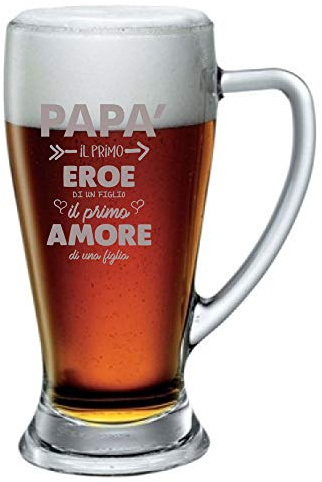Colorfamily Boccale da Birra con incisione Papà - papà il primo eroe di un flglio il primo amore di una figlia - evento - festa del papà - bicchiere in vetro chiaro, capienza 38 cl