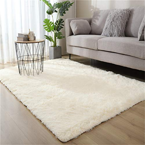 Hiser Rugs Tapis de Salon à Poils Longs Tapis de Sol Moelleux Shaggy Doux et Confortable Moderne Tapis Antidérapant Décoration Intérieure Tapis Moelleux pour Salon Chambre (Beige,160x230cm)