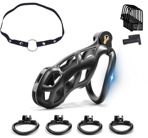 ZWFUN Cobra Keuschheitskäfig Herren Sex toys Keuschheit Käfig Gerät Kit Cock Ring Penis Käfige Cockcage SM Bondage Gürtel Chastity Cage Männer CB Schloss Sex Spielzeug für die Männer Extrem (L-4 Ring)