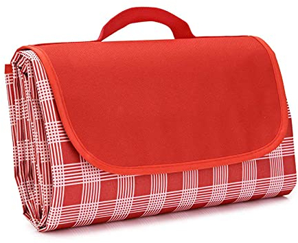 Aodafei Picknickdecke Rot Weiß Kariert,Outdoor Picknick-Decke Wasserdicht Waschbar,Strandmatte Leichte Stranddecke Faltbar Picnic Blanket,195 x 200 cm,XXL