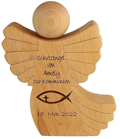 Schutzengel Engel zur Geburt oder Taufe Handgemacht Geldgeschenk mit personalisierter Gravur Erle GEÖLT 15,5 x 12 x 2,5 cm