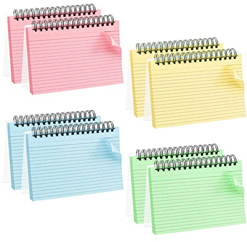 Vakki Karteikarten, 400 Stücke Liniert Karteikarten 4 Farben Karteikarten Bunt Spirale Notizblock Karteikarten Groß Schreibblock Karteikarten Lernkarten für Wörtern, Lernen, Memo, Studium