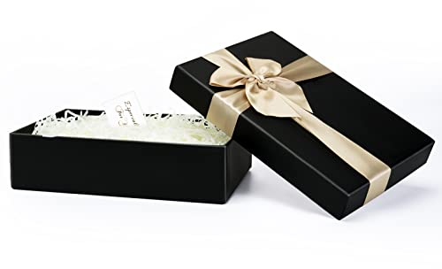 Olyee Geschenkbox Mit Deckel und Schleife - Schwarz, 24x17x6.5cm Rechteckiger Geschenkkarton für Geschenkverpackungen