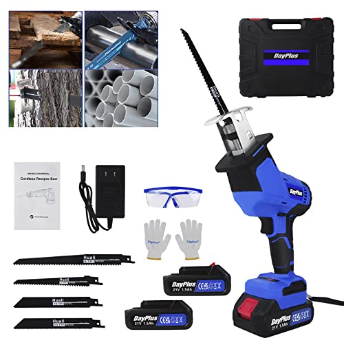 Electric Sabre Saw, 21V MAX Cordless Brushless Reciprocating Saw with 2X Battery and 4 Saw Blades, Variable Speed Electric Saw, Tool Free Blade Change, LED Light, Ideal for Wood and Metal Cutting
