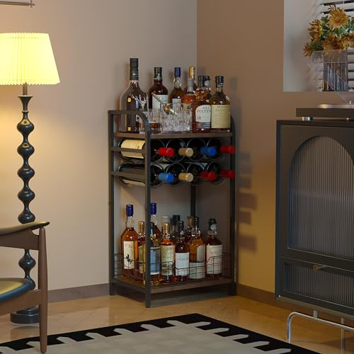 Bosimeca 3-Tier Wine Rack Freestanding Floor Cabinet Corner Bar Cabinet Bar Cart,12 Individual Wine Storage Bottle Compartments Corner Bar Cabinet Holder (3-Tier Wine Rack 07)