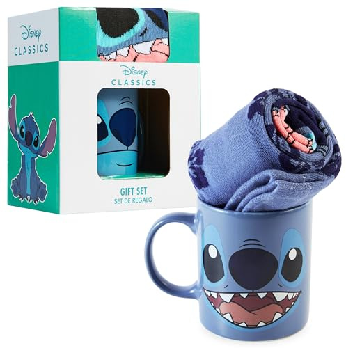 Disney Tasse und Socken Damen Set Stitch Geschenk Set (Dunkelblau Stitch)