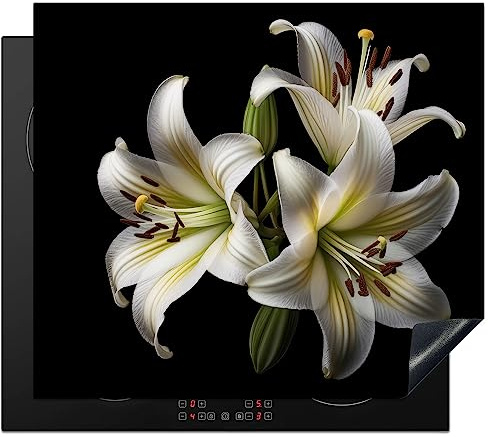KitchenYeah© Cubre Vitrocerámica - Blanco | 59x52 cm - Protector Vitroceramica Induccion - Tapa - de Lirio - Flores
