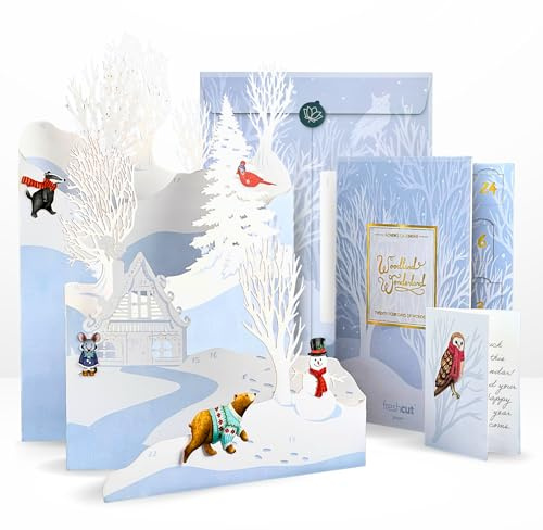 Freshcut Paper 2025 Advent Calendar, Woodland Wonderland, Pop Up 3D Greeting Cards, Paper Advent Calendar, Christmas Gifts, Holiday Cards with Blank Notecard & Envelope