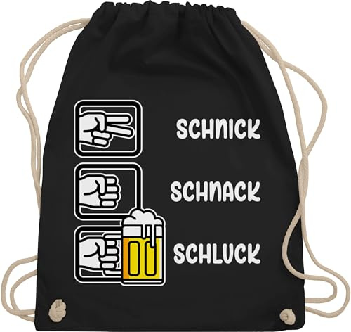 Turnbeutel Rucksack - & Alkohol Herren - Schnick Schnack Schluck I Schere Stein Papier I Saufen I JGA Trinksprüche Malle I Trink Spruch I Party I Bierliebhaber I Alkoholliebe - Unisize - Schwarz