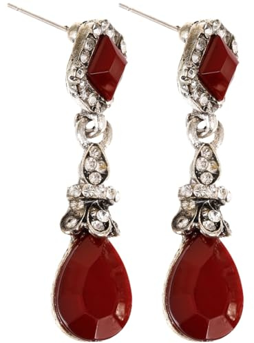 CHILDWEET Boucles D'Oreilles Clips Pendantes Rouge Vintage Pour Femmes Accessoires De Mode Sans Perçage Longues Boucles D'Oreilles Clip Oreille Pour Cadeaux Et Occasions Spéciales