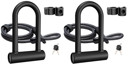 Emove Candado en U para bicicleta, 2 candados en U resistentes para bicicleta, grillete de 16 mm y cable de seguridad de 4 pies/6 pies de longitud con soporte de montaje resistente para bicicleta,