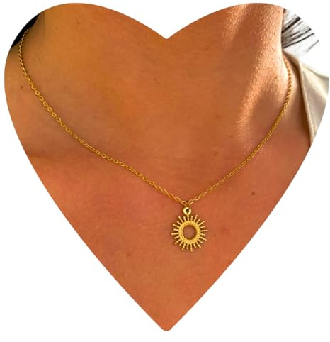 NataschaWoge® Sonne Halskette Damen Edelstahl – minimalistische Kette mit Anhänger 40–46 cm – Gold oder Silber – wasserfest & nickelfrei – Schmuck Geschenk Freundin mit Box