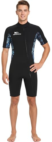Jintaleco Mens Wetsuit, Front Zip Shorty Wetsuits for Men 3/2mm Neoprene Wetsuit with Short Sleeves for Swimming, Diving and Water Sports, Wetsuits for Temperature 12℃ & Above