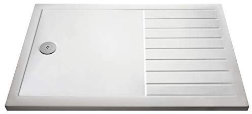 Balterley 1400 x 800 Rectangular Shower Tray with Raised Anti-Slip Lines, Slimline Shower Trays, Durable Stone Resin Base Trays for Bathroom Enclosure, Lightweight Tray for Wetroom Showers (White)