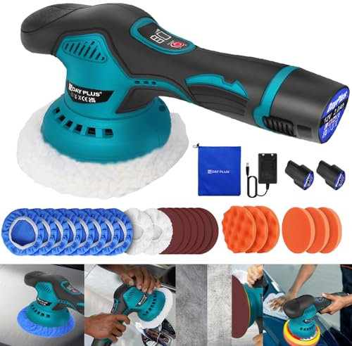 Machine à Polir Sans Fil, Mini Polisseuse Voiture, 12V Polisheuse Voiture Orbitale, 8 Vitesse Variable, avec Polissage Pad et Papier de Verre, pour Le Polissage et Le Cirage de Voitures, Meubles