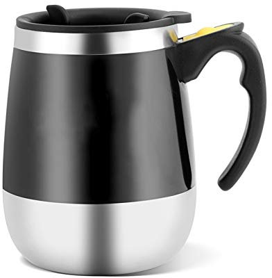 Rechargeable Self Stirring Electric Cup - Stainless Steel Auto Mixing Mug With Insulation Design and Sealed Lid (Black)