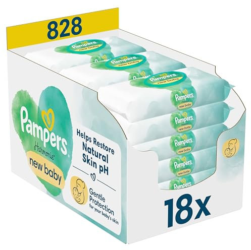 Pampers Harmonie New Baby Wipes Plastic Free 18 Packs of 46 Wipes = 828 Baby Wet Wipes