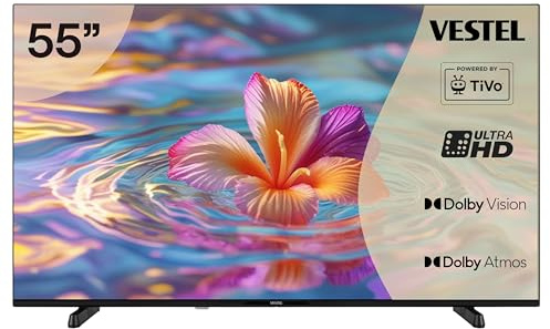 Vestel Fernseher 55 Zoll Smart TV Powered by TiVo, 4K UHD Fernseher mit Dolby Vision HDR, Dolby Atmos und integriertem Triple-Tuner, LED TV 55UT9740 schwarz