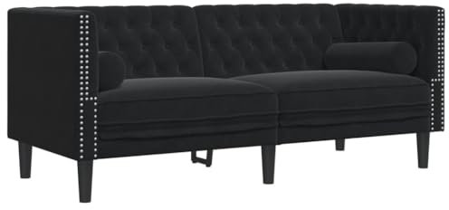 Hommdiy Chesterfield-Sofa,Polstersofa Loungesofa Wohnzimmersofa mit Nackenrollen 2-Sitzer Schwarz Samt