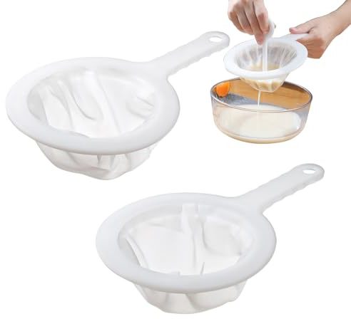 DBOO 2 Pack Ultra Fine Mesh Strainer Sieve, 100 Mesh & 200 Mesh Filter Net with Handle Hook for Soy Milk Coffee Flour Filtering Tea Juice - Easy to Wash & Store