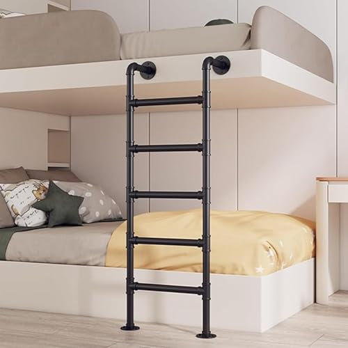 Robuste Bodenleiter aus schwarzem Metall, für Etagenbett/Dachboden/Schlafsaal/Bibliothek, 105 cm, multifunktional, Sicherheitsleiter
