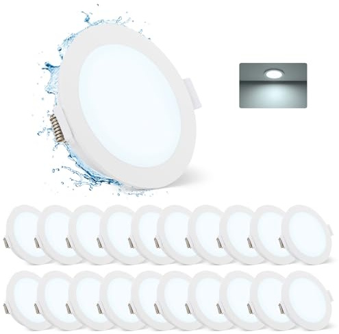 Gr4tec LED Einbaustrahler IP65, LED Spots 230V 68mm 5W 6500K Kaltweiß 400LM, Spots Deckenleuchte Flach 35mm, Deckenspots Weiss, Einbauspots Einbauleuchten für das Bad Küche Wohnzimmer, 20er Set