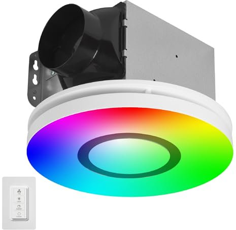Homewerks 7141-80-RGB Bathroom Fan with Light LED Color Changing and Dimmable, SmartVent Humidity Sensing Ventilation Fan with Remote, 80 CFM 1.0 Sones