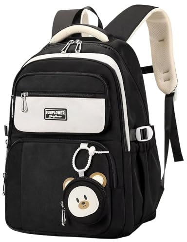 Clufar Schulrucksack Teenager Schwarz Jungen Rucksack damen Herren 16.3 Zoll Laptop Schulrucksack Mädchen 12 Jahre Schulranzen Jungen Wasserdicht Travel Causal Daypack für College Schule Arbeit,Black