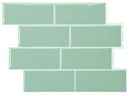 Smart Tiles Credence Adhesive for Kitchen - Metro Green, självhäftande 3D-väggplattor, 5 väggdekaler (29,34 x 21,28 cm), självhäftande kakeldekal, tillverkad i Kanada, lätt att applicera