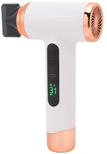 Torrlös Hårtork, Bärbar USB -laddningsbar Hårtork med 15000 MAh Batteri för Sovsal, Resor, Camping, 3 Växlar Kall Varm Vind (Vit)