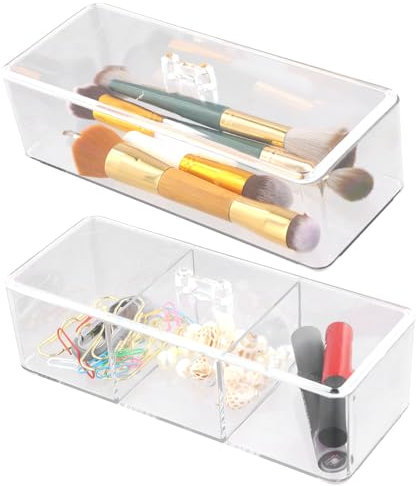 Anseom Acryl Kosmetik Organizer 2 Stück, 1-Fach+3-Fach Schublade Make Up Aufbewahrungsbox, Transparent Schlafzimmer Schminktisch Organizer mit Deckel für Badezimmer, Schminktisch, Wohnzimmer