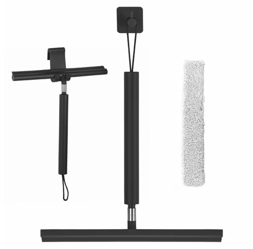 BTBHIHO 120cm Window Squeegee, Black Telescopic Long Handle Squeegee, Removable Stainless Steel Core Silicone Shell Wiper, Anti-Slip Shower Wiper for Shower Glass Tile Floor
