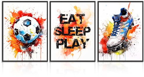 Dazzlewall 3 Stück Graffiti Fußball Wandbilder, Fußball Sneaker Bilder für Schlafzimmer Jugendzimmer Spielzimmer Deko 12x16 Zoll Ungerahmt