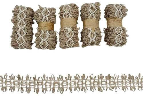 YMWALK Natural Jute Twine Ribbon, 5 Rolls 2 Meter Hessian Burlap Ribbon with Lace Jute Braid Trim Burlap Rope for Gift Wrapping,Rustic Wedding Party Decoration,DIY Crafts (Style C)
