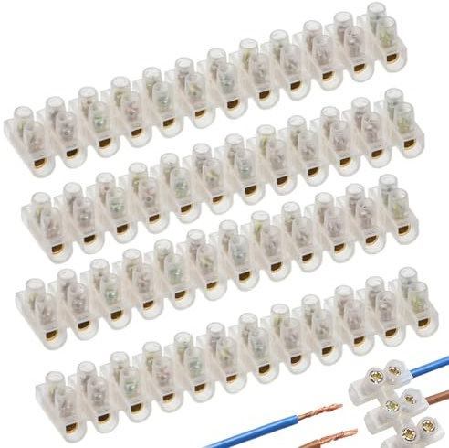 4 Pack 3A 12 Way Electrical Connector Blocks, 3 Amp 12 Way White Terminal Block Strip, Screw Type Choc Block Terminal Strip, Flathead with Easy Attachment Holes for Wiring Cable