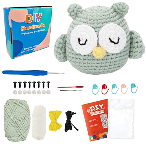 Fractoluxe Häkelset für Anfänger, Eulen Häkelset Tiere,Geeignet für Häkelset Kinder,Strickset für Erwachsene, DIY Häkelnadel Set, Crochet Set Inklusive Video Tutorial, Anleitung und Materialien