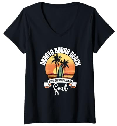 Mujer Olas - Playa de Arroyo Burro Camiseta Cuello V