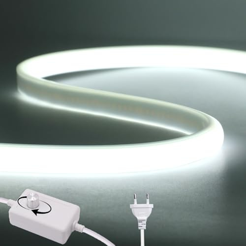 Wisada Tira LED COB regulable [1M, Blanco 6000-6500K],AC220-240V,recortable,flexible impermeable IP65,tira de neón FCOB LED CRI90+,para dormitorio,cocina,hogar y decoración de tiendas