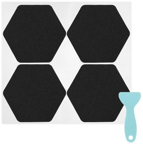 S&X 24 Pcs Shower Non Slip Stickers (Large 4.7 Hexagon), Modern Black Bathtub Non Slip Stickers, High Traction Grit Safety Decals for Tub Floor, Waterproof with Scraper