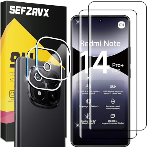 SEFZAVX 2+2 Piezas Protector de Pantalla para Xiaomi Redmi Note 14 Pro Plus 5G Cristal templado, Sin Burbujas, Alta Definicion, 9H Dureza Cristal Templado Anti-Arañazos Vidrio Templado Protectora