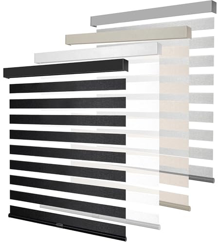 KALYSIE Cordless Zebra Blinds for Windows, Free-Stop Pull Down Roller Window Shades with Valance, Light Filtering Dual Layers Sheer Shades for Home and Office, Black, 38 W x 72 H