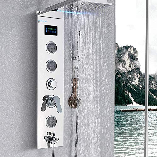MYUYEE Shower System New Stainless Steel Led Shower Panel Column Free Combination Wall Mounting Chrome Shower Faucet Bathroom Faucet,