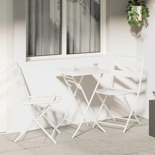Teenpull Set da bistrò, 3 pezzi, bianco, pieghevole, in acciaio, opaco, per giardino, terrazza e balcone, moderno set di mobili da esterno