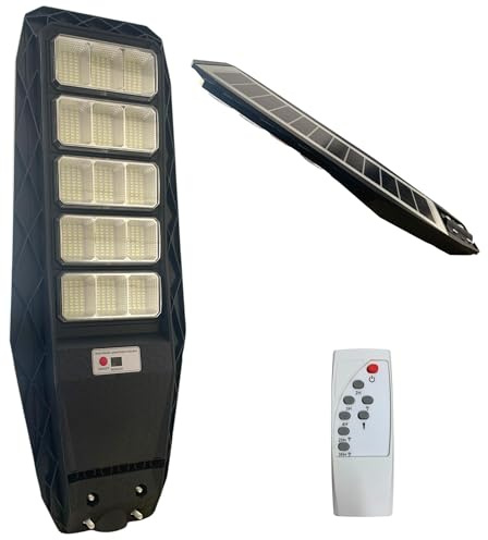 TANIASHOP Lampione Stradale LED Esterno Solare 2500W con Telecomando Faro Ricarica Solare con Sensore di Movimento, Crepuscolare, Timer Luce Bianca 6500K IP67 Impermeabile per Cortile, Giardino