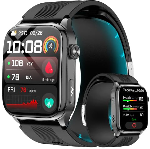 Blood Pressure Smart Watch (Answer/Make Calls), 2.06 AMOLED, Air Pump Air Bag, Fitness Tracker, Heart Rate Blood Oxygen,Body Temperature, Sleep Tracking, Health Analysis Reports,For Android/iOS