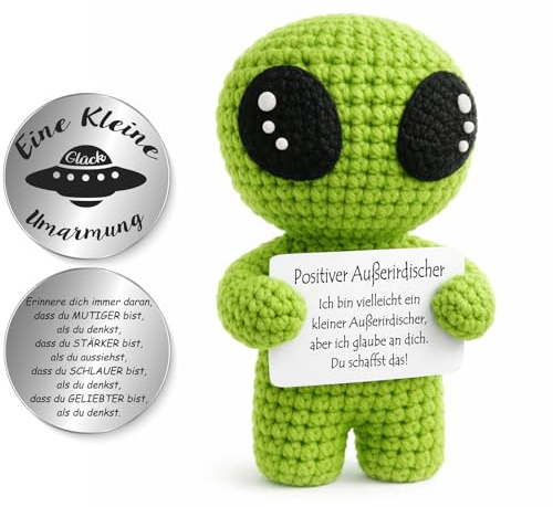 Tixlux Pocket Hug Positiver Außerirdischer, Kreative Strickwolle Schmetterlings Dekofigur und Kleine Umarmung Glücksbringer, MutmacherGeschenk, Gute Besserung Geschenk, Einschulung Geschenk