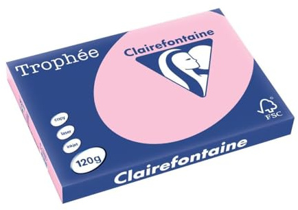 Clairefontaine 1310C - Ries mit 250 Blatt Druckerpapier / Kopierpapier Trophée, DIN A3 (29,7x42 cm), 120g, Rosa Pastellfarbe, 1 Ries