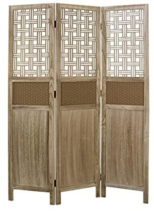 Homestyle4u 1825, Paravent Raumteiler 3-teilig, Ornamente, Braun Natur, Kiefer Holz